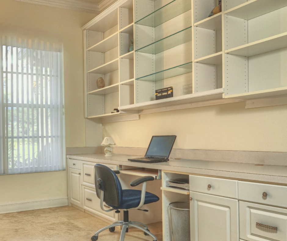 custom home office with wall storage